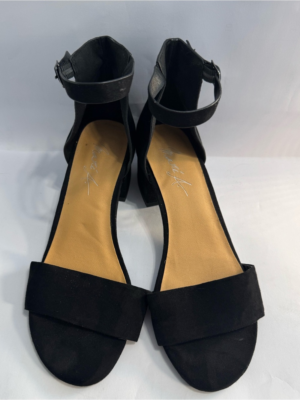 Mari A Black Ankle Strap Block Heel Sandals Size 6.5 Minimalist Chic